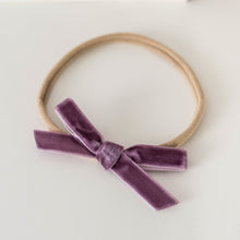 Load image into Gallery viewer, Grape Petite Velvet Bow Headband