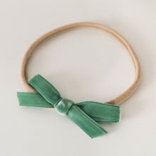 Load image into Gallery viewer, Olive Green Petite Velvet Bow Headband