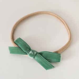 Olive Green Petite Velvet Bow Headband