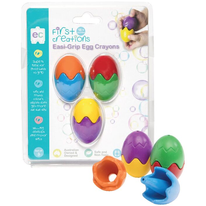 First Creations Easi-Grip Egg Shaped Crayons Assorted 3 Pack