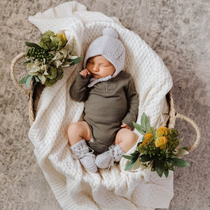 Grey Merino Wool Bonnet & Booties