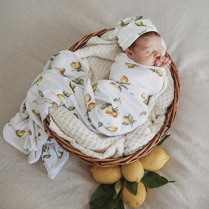 Lemon Jersey Wrap & Beanie Set